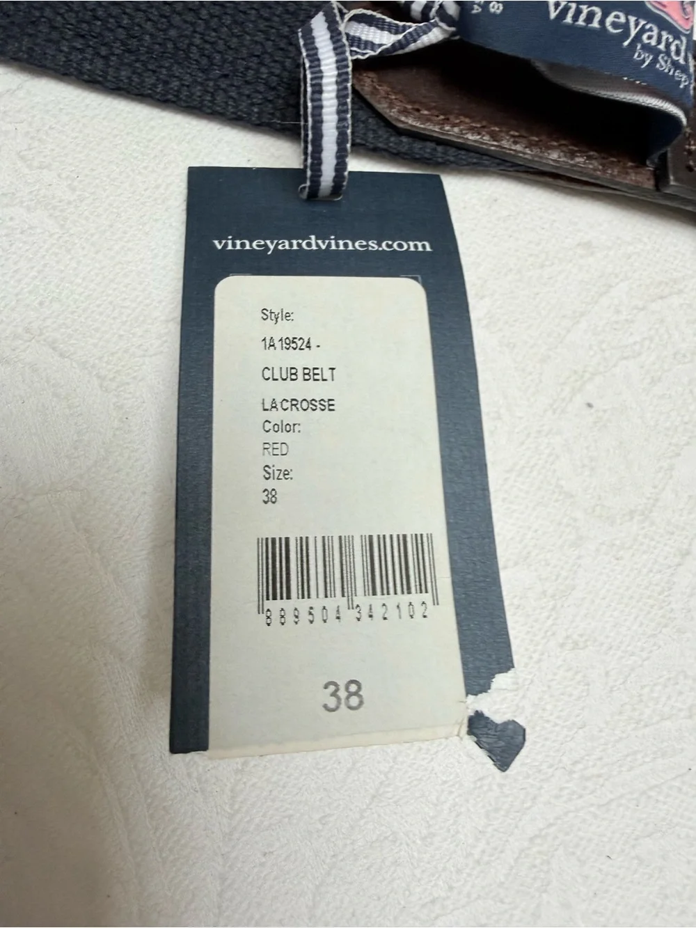 Vineyard Vines Men’s Belt Pink Canvas Embroidered with Lacrosse Sticks, Size 38